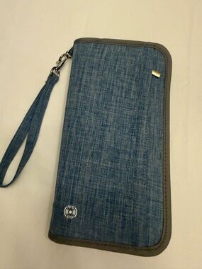 Blue RFID-Blocking Travel Wallet Wristlet